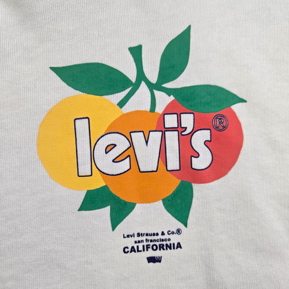 Levi’s White Cropped Graphic Hoodie California Fruit Logo Sweatshirt Size Medium - Picture 5 of 10